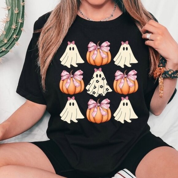 Coquette Halloween Pumpkin Shirt, Coquette Bow Shirt, Halloween Shirt - Picture 1 of 4